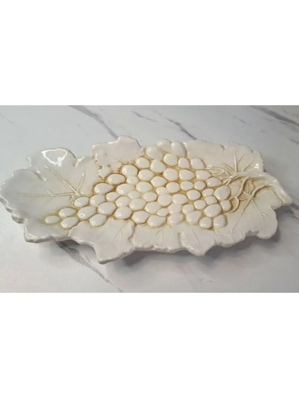 Vintage Ceramica Stefani Italian Majolica Glazed Grape Leaf Serving Tray 9